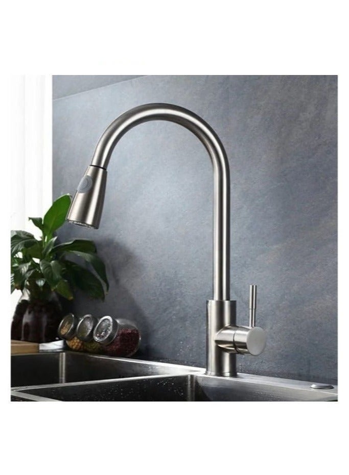 صنبور مغسلة بنمط رش فضي ,حنفيات مطبخ قابلة للسحب مع وضعين للرش فضي - Image 5